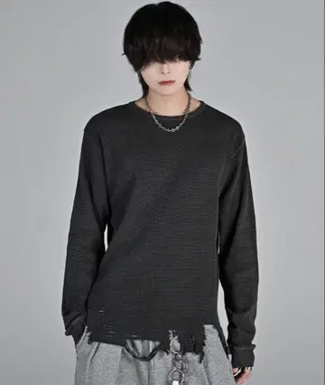 [ 새상품 ] ADRER 와플 서멀 데미지 가공 롱T 긴팔 티셔츠
