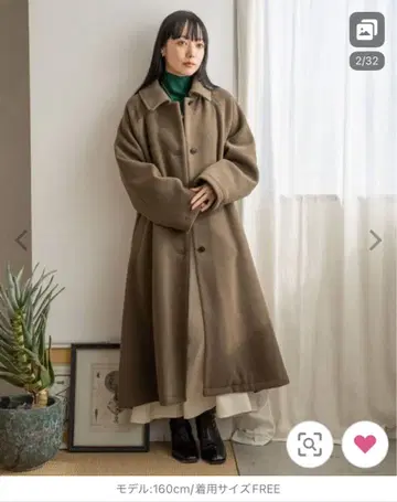 택 포함 미사용 새상품 LOWRYS FARM 메리노울 스텐 코트 브라운