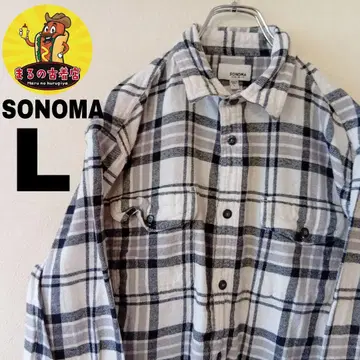 USA 구제 의류 SONOMA 플란넬 셔츠 L 화이트 블랙 체크