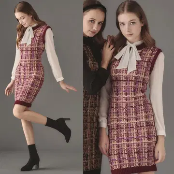 EmiriaWiz 에밀리아 위즈 슬리브리스 트위드 니트 원피스