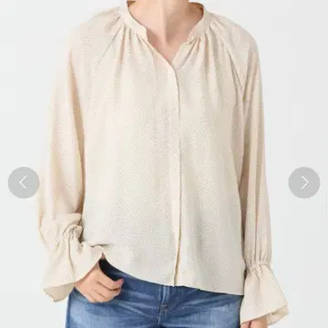 진탕 도트 개더 슬리브 블라우스