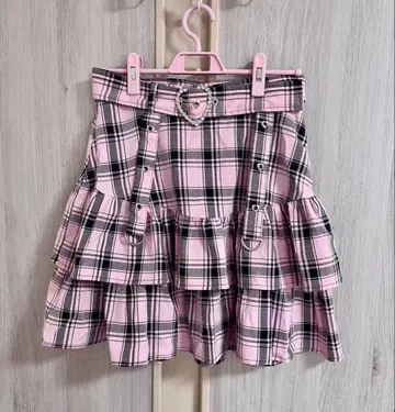 DearMyLove 체크 하트 벨트 스커트 핑크