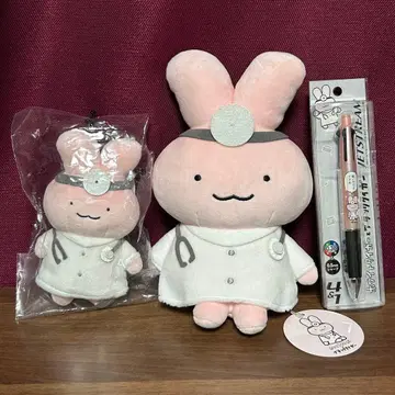 미사용 새상품 토끼 선생님 3종 세트 봉제 인형 + 키체인 + 다색 볼펜