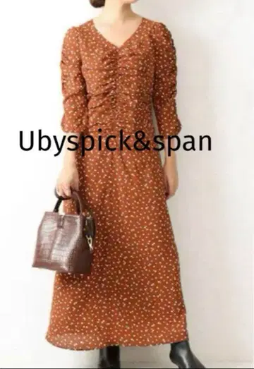 [ 새상품급 ] Ubyspick&span 프론트 개더 프린트 원피스