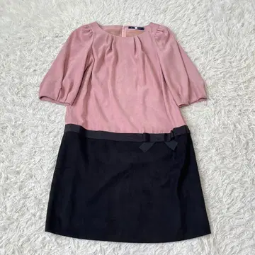 MSGRACY 엠즈 그레이시 원피스 벨로아 리본 핑크 바이컬러