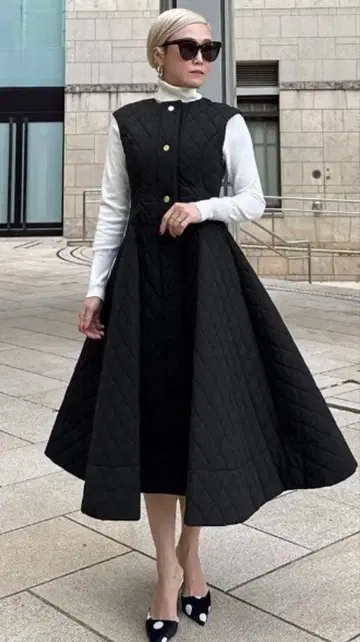 JENNE 2WAY 기능 면 퀼팅 베스트 원피스