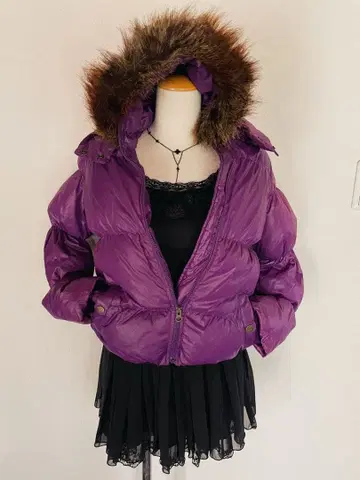 00's y2k 헤이세이 갸루 다운 자켓 퍼플 광택 짧은 기장