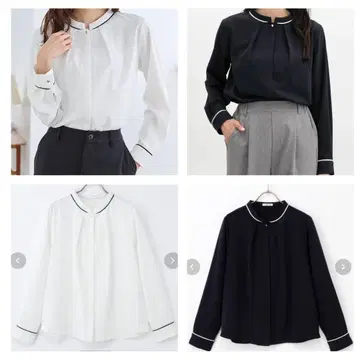 Honeys 배색 밴드 카라 블라우스 2벌 세트