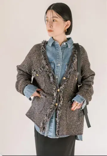 리브 드와 트위드 니트 가디건