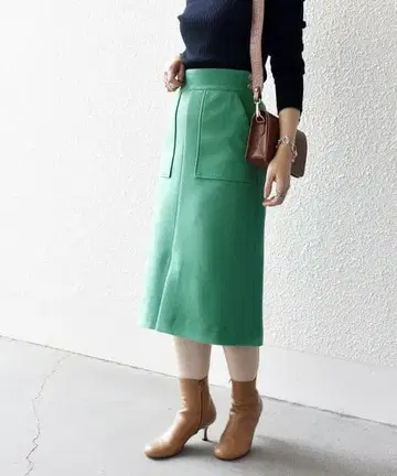 SHIPS 사다리꼴 미디 스커트 그린 타이 L