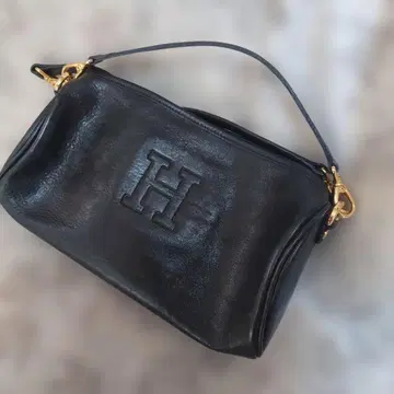 히로후 블랙 가죽 숄더백 H 로고