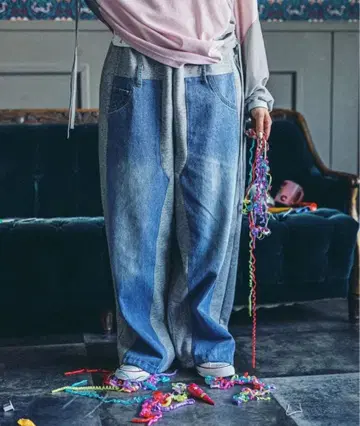 니코앤드 MODE NORM CORE 데님 패치워크 팬츠 그레이 L 새상품