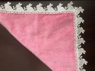 [레어] 긴자와 레이스점 핑크 토끼 자수 손수건