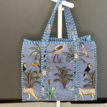 새상품 block print 블록 프린트 트로피컬 남국 대용량 스카이블루