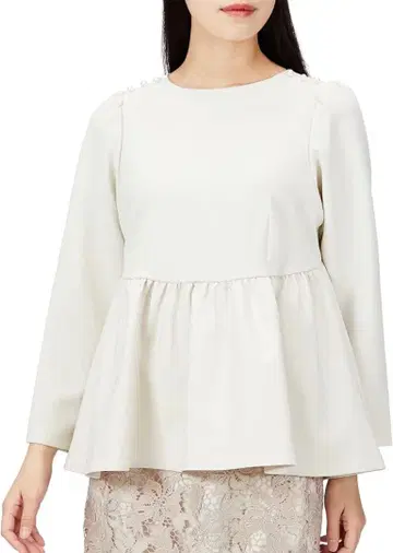 소노 NAVY Mum 더블 크로스 페플럼 개더 블라우스 베이지 1