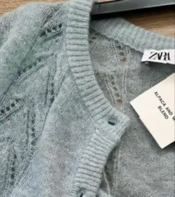 ZARA 알파카 울 블렌드 모헤어 가디건 시스루 니트 블루 새상품