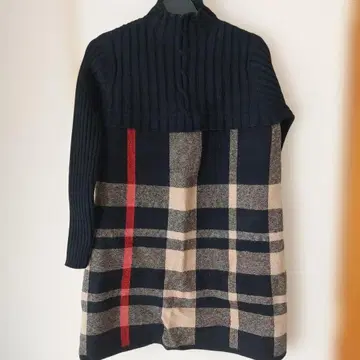 체크 무늬 니트 튜닉 긴팔 블랙