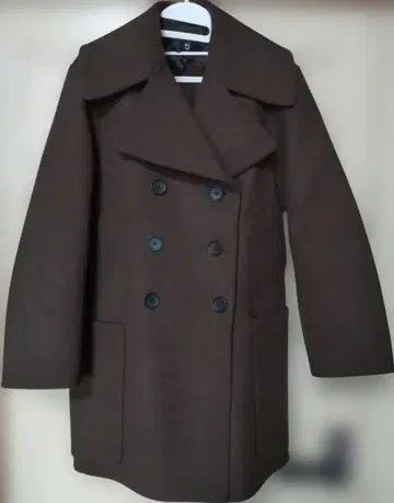 유니클로 +j 브라운 더블 브레스트 체스터 코트