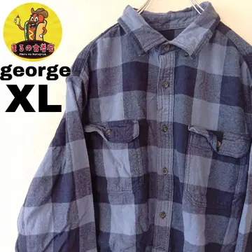 USA 구제 의류 george 플란넬 셔츠 XL 스모크 블루 네이비 체크