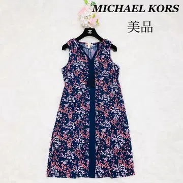 새상품급 마이클코어스 태슬 꽃무늬 원피스 네이비 핑크 슬리브리스