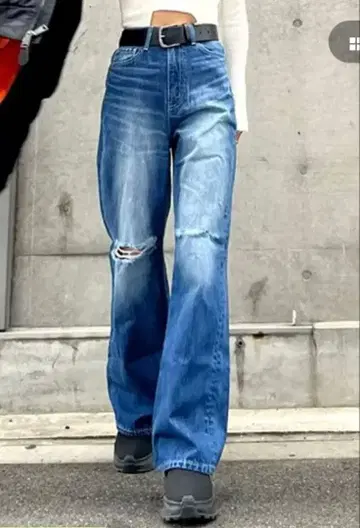 GYDA H W KNEE 데미지 와이드 데님 팬츠 XS