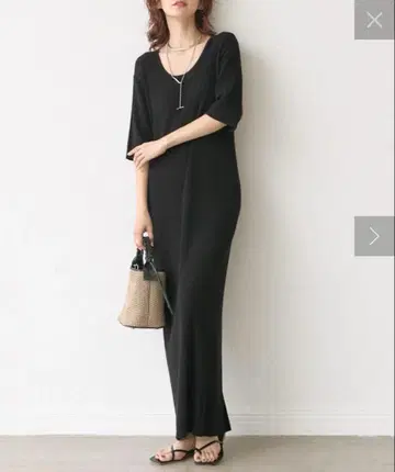 리브 드와 [슬림] 골반소매 U넥 리브 원피스