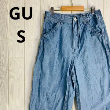 GU 릴랙스핏 라이트 블루 데님 팬츠 허리밴딩 끈 포함 S