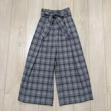 그레이 계열 체크 가우초 팬츠 리본 포함