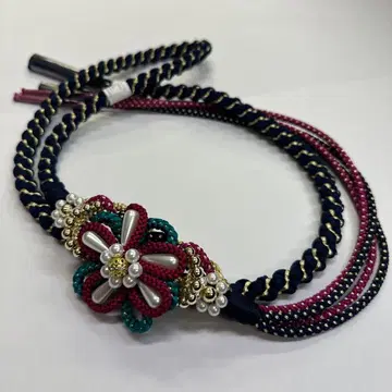 새상품 순수 실크 다크 네이비 허리띠 후리소데용 럭셔리 장식 포함