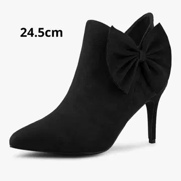 리본 장식 앵클부츠 스틸레토 지퍼 스틸레토 핀힐