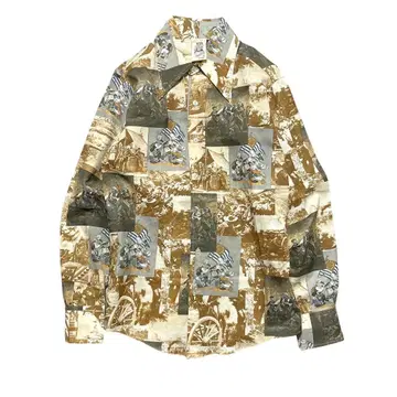 70S 빈티지 구제 의류 케니턴 디즈니 올 패턴 긴팔 셔츠 독립 전쟁