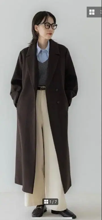 크루레 조절 가능한 울 롱 코트 브라운 사이즈 2