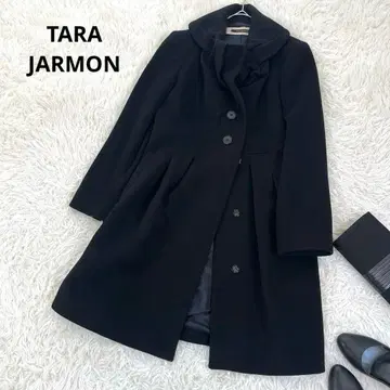 타라자몽 캐시미어 울 프릴 숄카라 롱 코트 고급 블랙