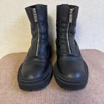 ZARA 프론트 지퍼 부츠 37 24.0cm 블랙 리얼 가죽
