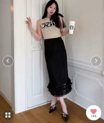 로얄 파티 도트 무늬 블랙 롱 스커트 프리 사이즈