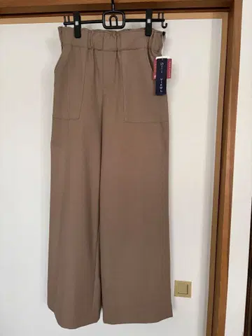 베이지 와이드 팬츠 허리밴딩