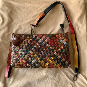 멀티 컬러 뜨개질 가죽 숄더백