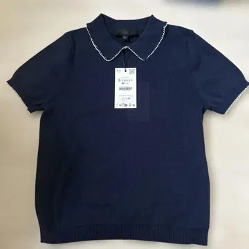 택 포함 새상품 ZARA 네이비 카라 부착 반팔 니트 S