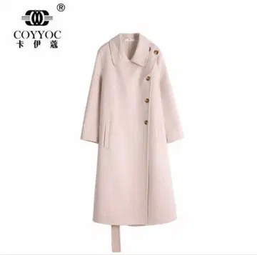 COYYOC 크림색 버튼 달린 롱 코트