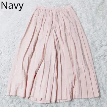 네이비 롱 스커트 플레어 쉬폰 플리츠 페미닌 핑크 M