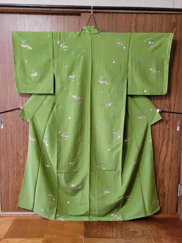 옐로우 그린 풍경화 크레이프 원단 워셔블 기모노