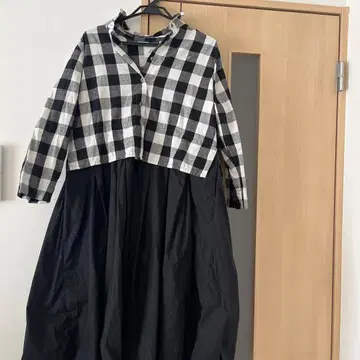 sunpon511 체크 무늬 긴팔 롱 드레스