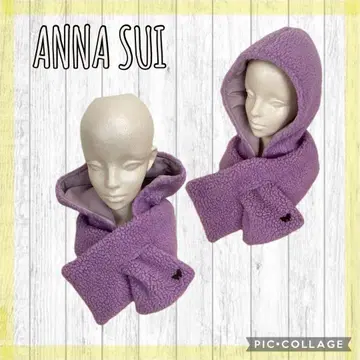 새상품 ANNASUI 보아 후드 머플러 모자 퍼플 메탈 버터플라이 로고