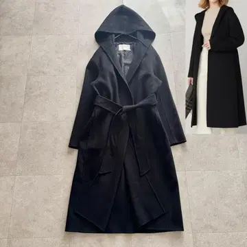 아이씨비 울 리버 후디드 코트 캐시미어 블랙 벨트 더블 페이스