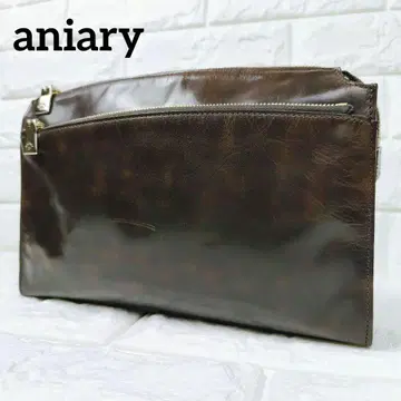 aniary 아니아리 클러치백 다크 브라운 가죽 골드 금장 장식
