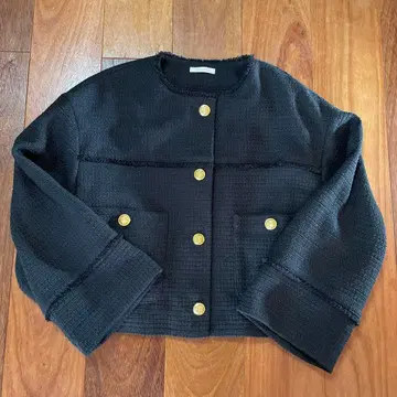 노카라 트위드 자켓 블랙