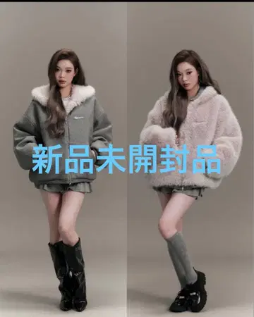 andwang Kirakira 2way fur zip up gray