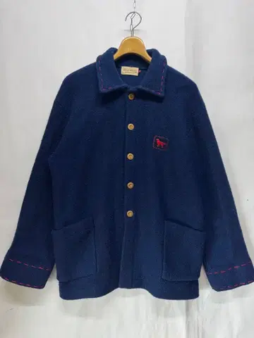 DOG DEPT 도그데파트 울 코트 빨간색 스티치 자수 네이비 2