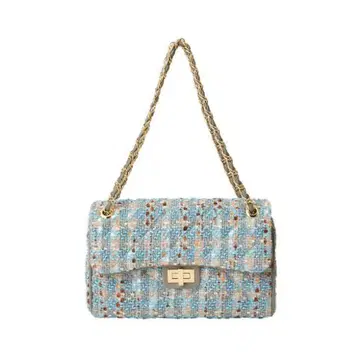 트위드 숄더백 블루 계열