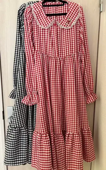 호시나 사쿠라코 시마무라 깅엄 체크 플레어 원피스 S 사이즈 2색 세트